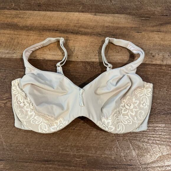 OLGA 35963 Luxury Lift Floral Lace Minimizer Underwire Beige Tan Nude Bra 36D - Picture 1 of 6